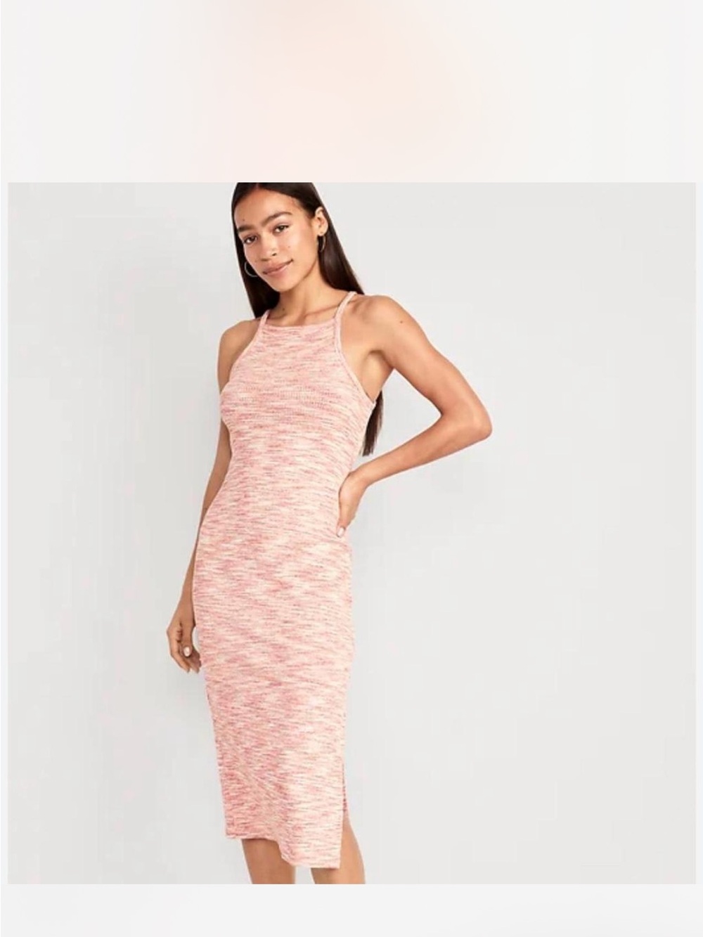 Old Navy Pink Heathered Midi Tank Dress